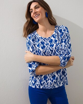 Ikat 3/4 Puff Sleeve Slub Tee