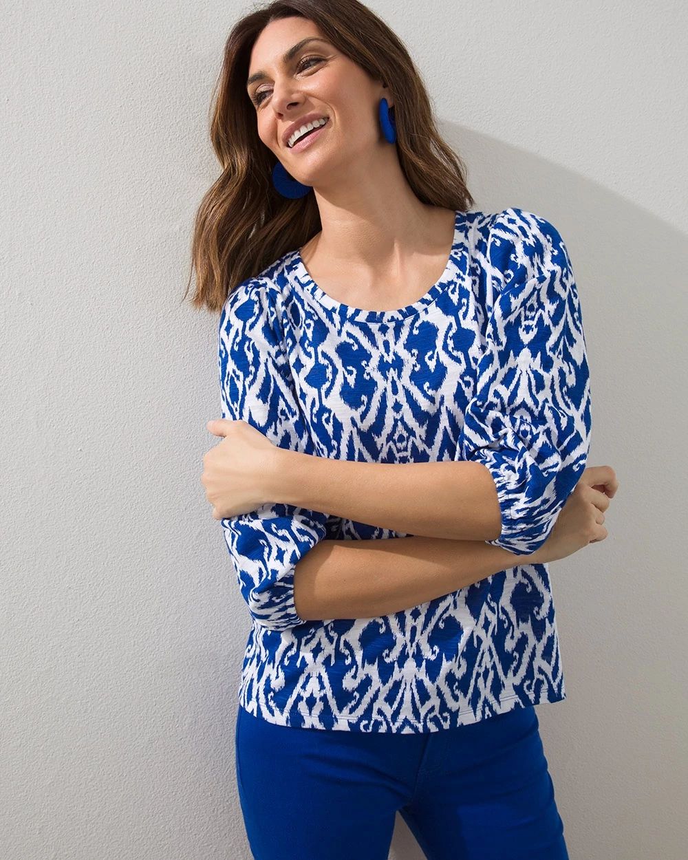 Ikat 3/4 Puff Sleeve Slub Tee