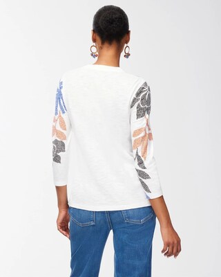 Leaf Print 3/4 Sleeve Slub Tee
