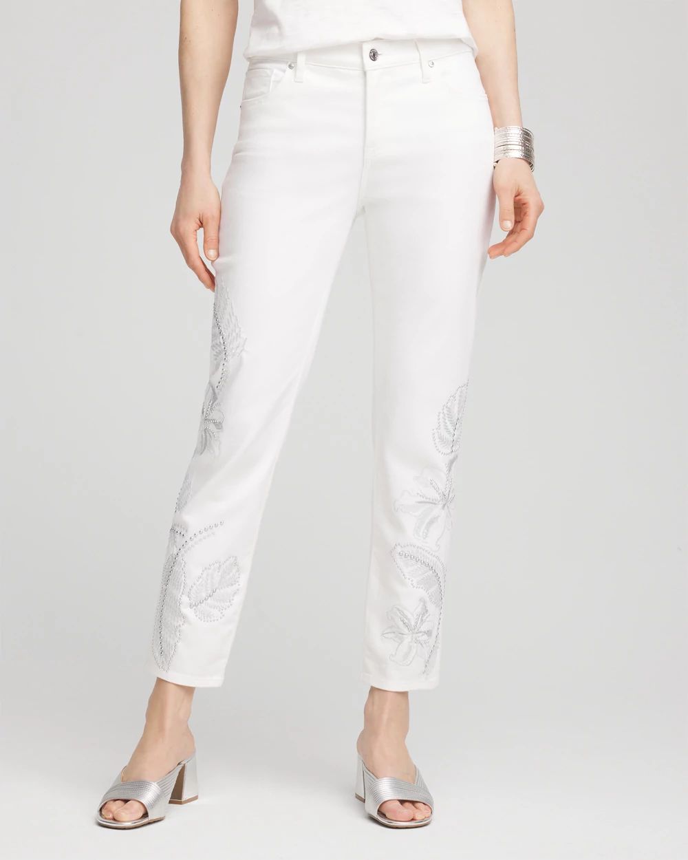 Girlfriend Embellished Cropped Jeans