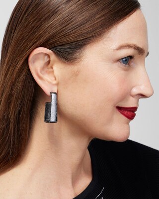 Hematite Tone Pavé Rectangle Hoops