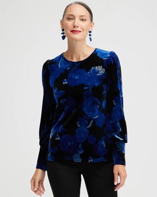 Velvet Floral Ruched Sleeve Top