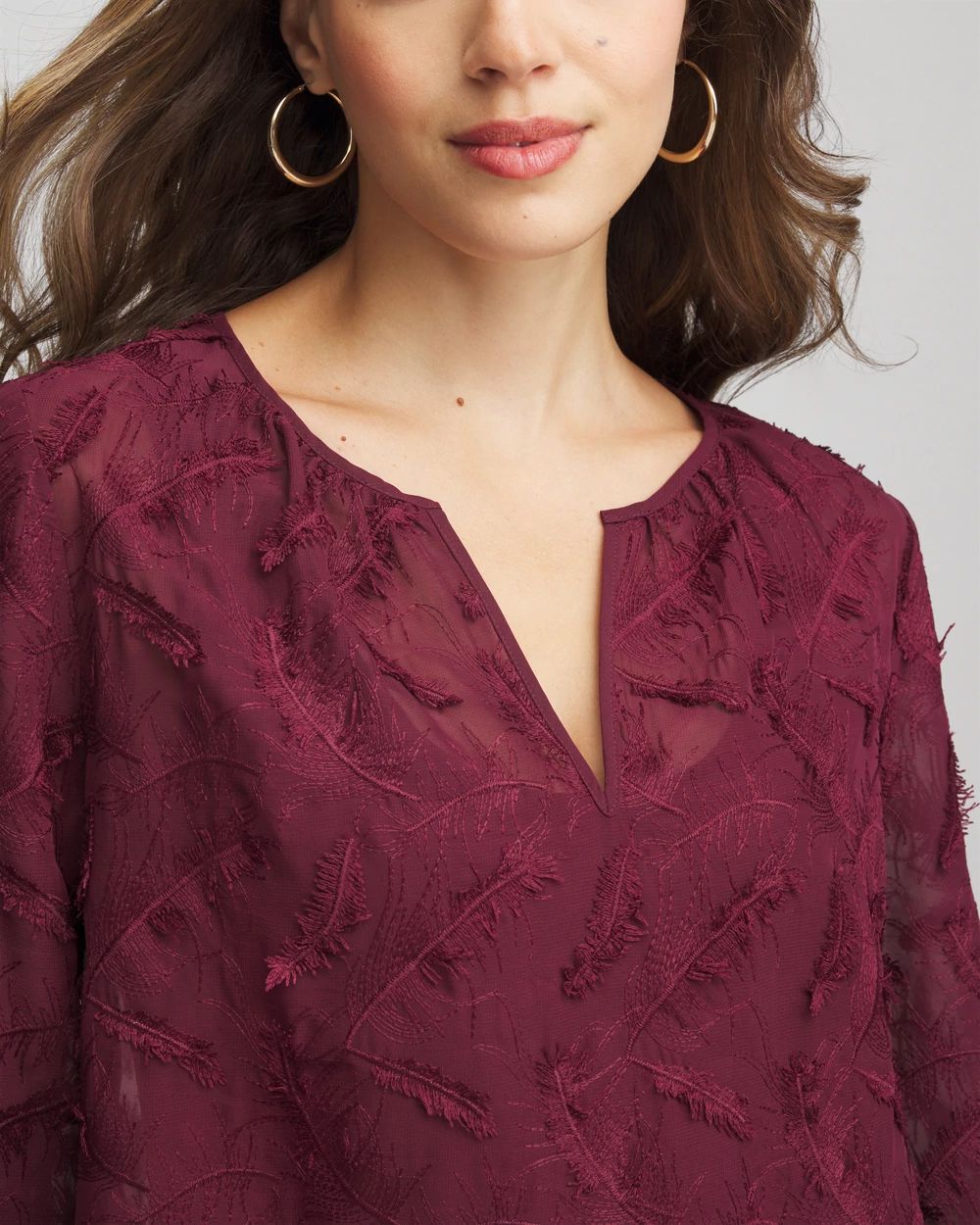 Feathered Pullover Peasant Blouse