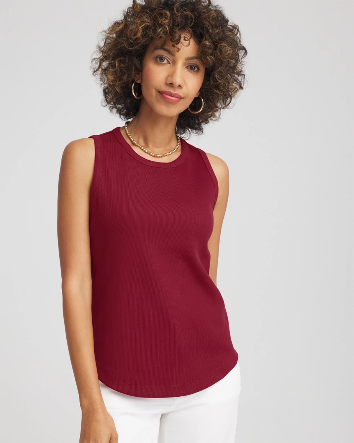 Chico's Ribbed High Neck Tank In Russet Red In Red