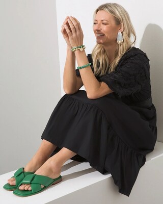 Poplin Fringe Puff Sleeve Dress