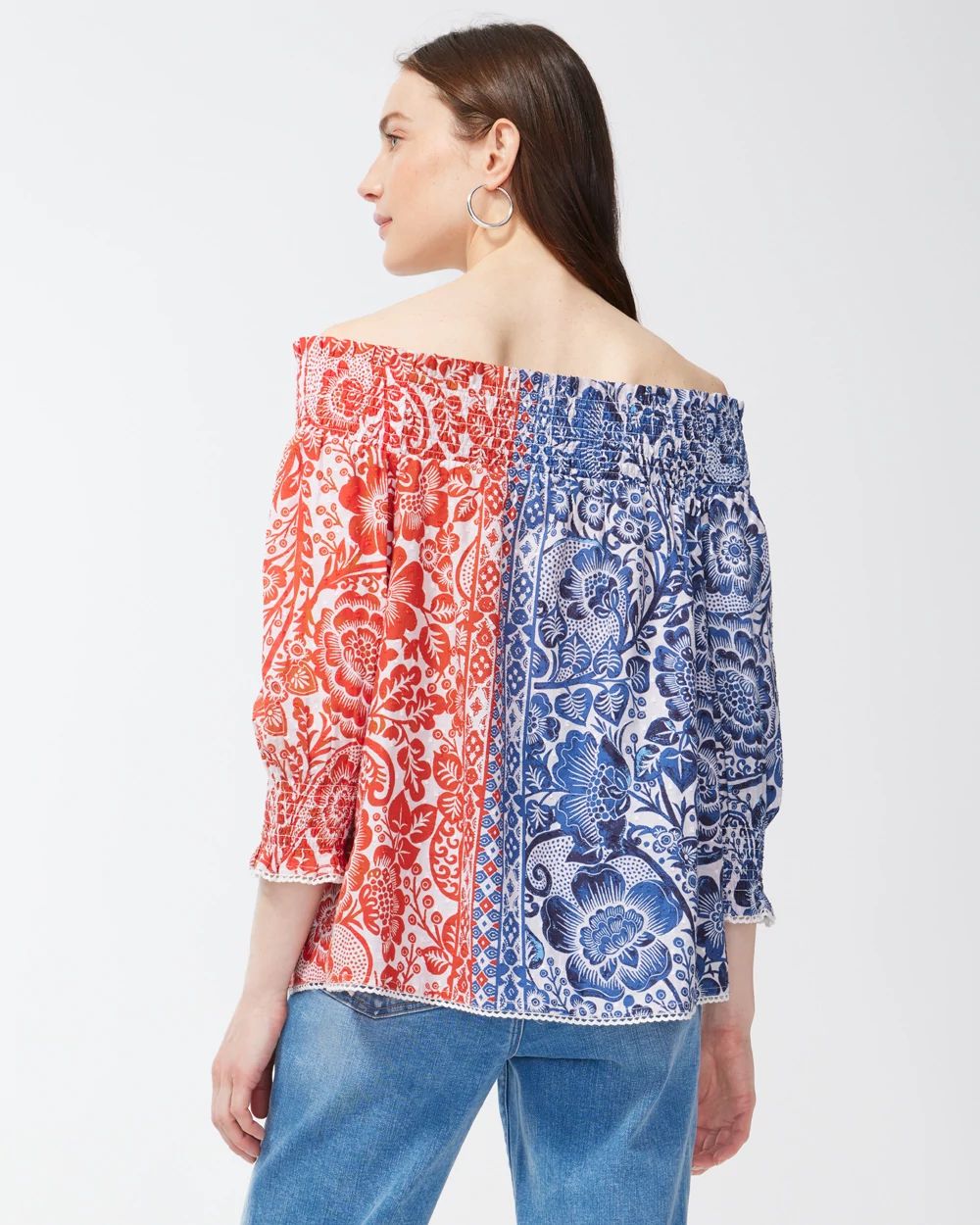 Off-Shoulder Chinoiserie Blouse