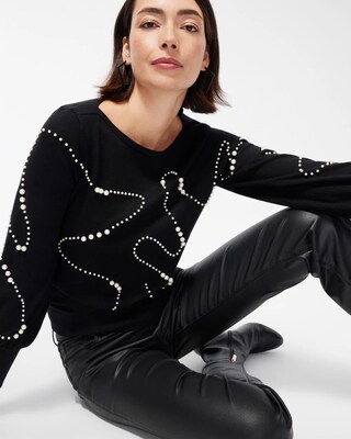 Faux Pearl Applique Pullover Sweater