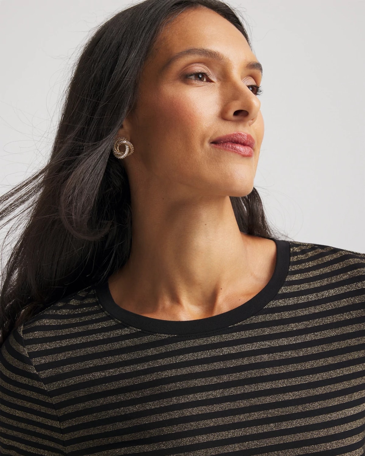 Chico's Touch Of Cool Metallic Striped Layering Tee In Black In Black