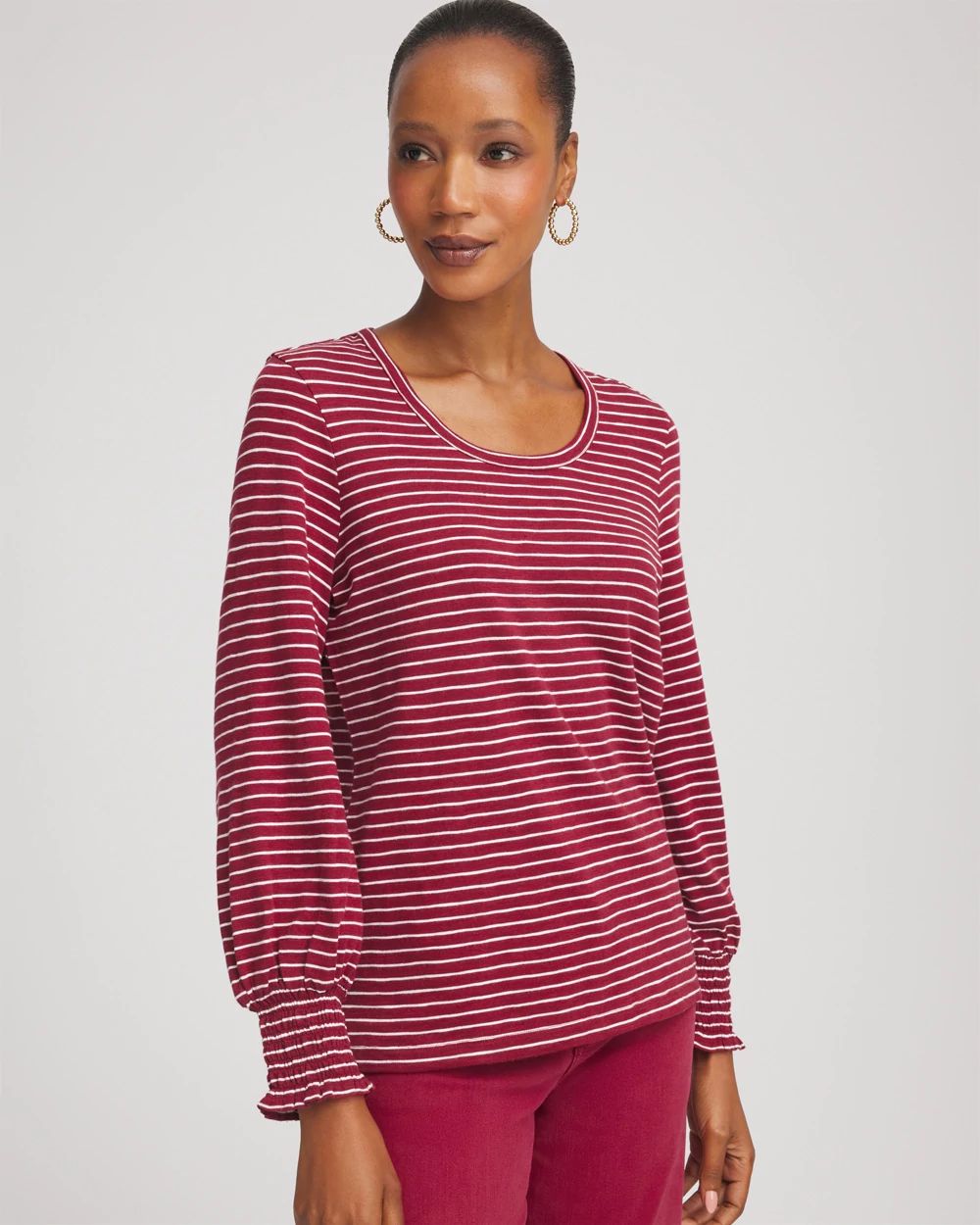 Smocked-Sleeve Cotton-Slub Tee
