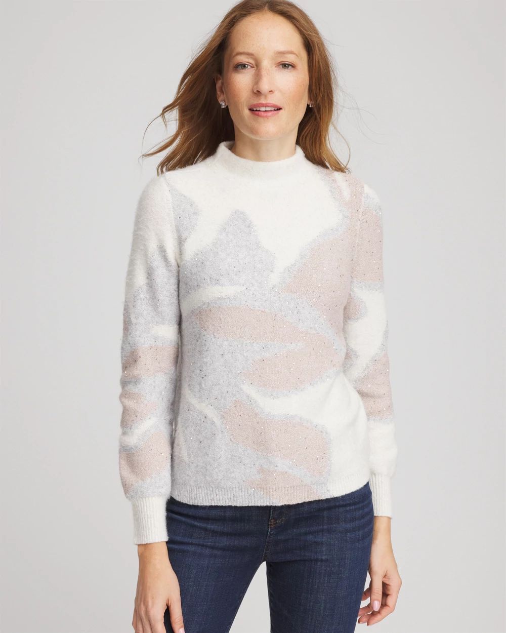 Bloom Metallic Intarsia Pullover Sweater click to view larger image.