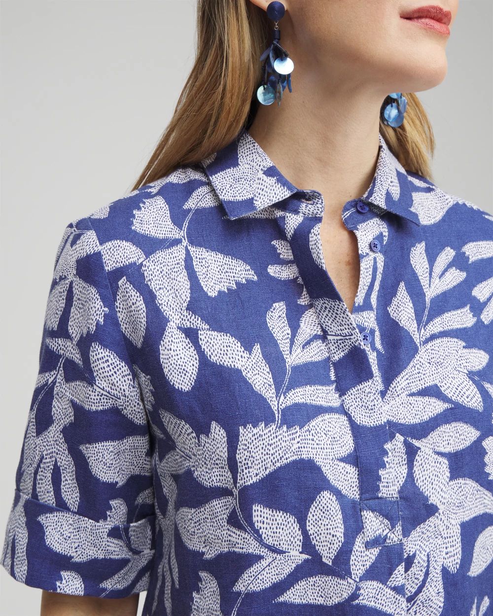 Linen Leaf Print Popover Dress click to view larger image.