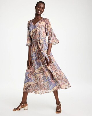Foiled Woven Pleated Dress click to view larger image.