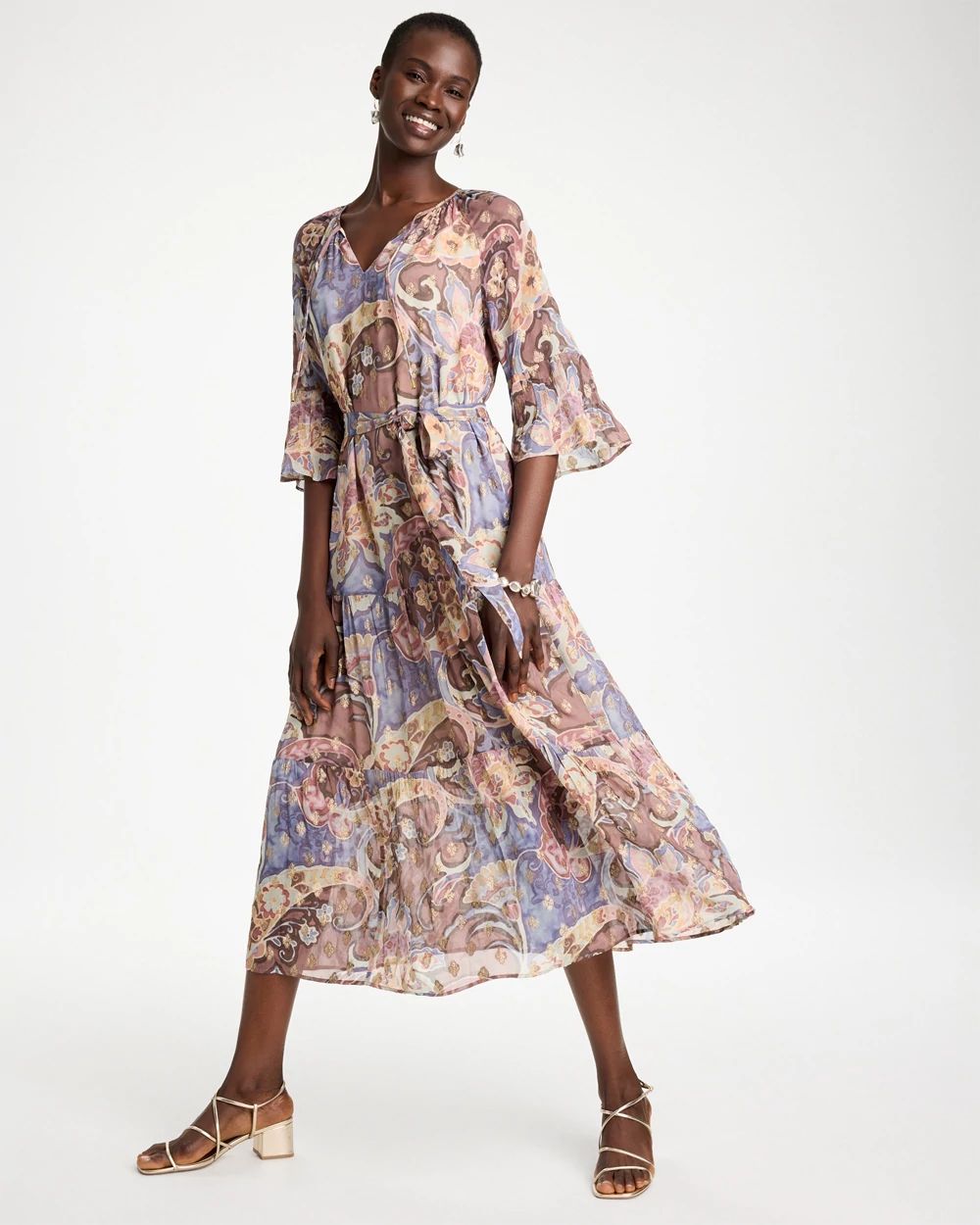 Foiled Woven Pleated Dress click to view larger image.