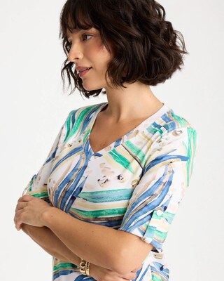 Printed Pima Elbow-Sleeve Tee click to view larger image.