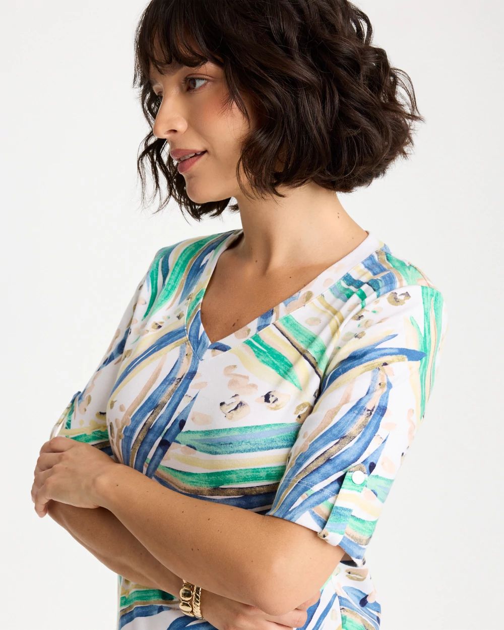Printed Pima Elbow-Sleeve Tee