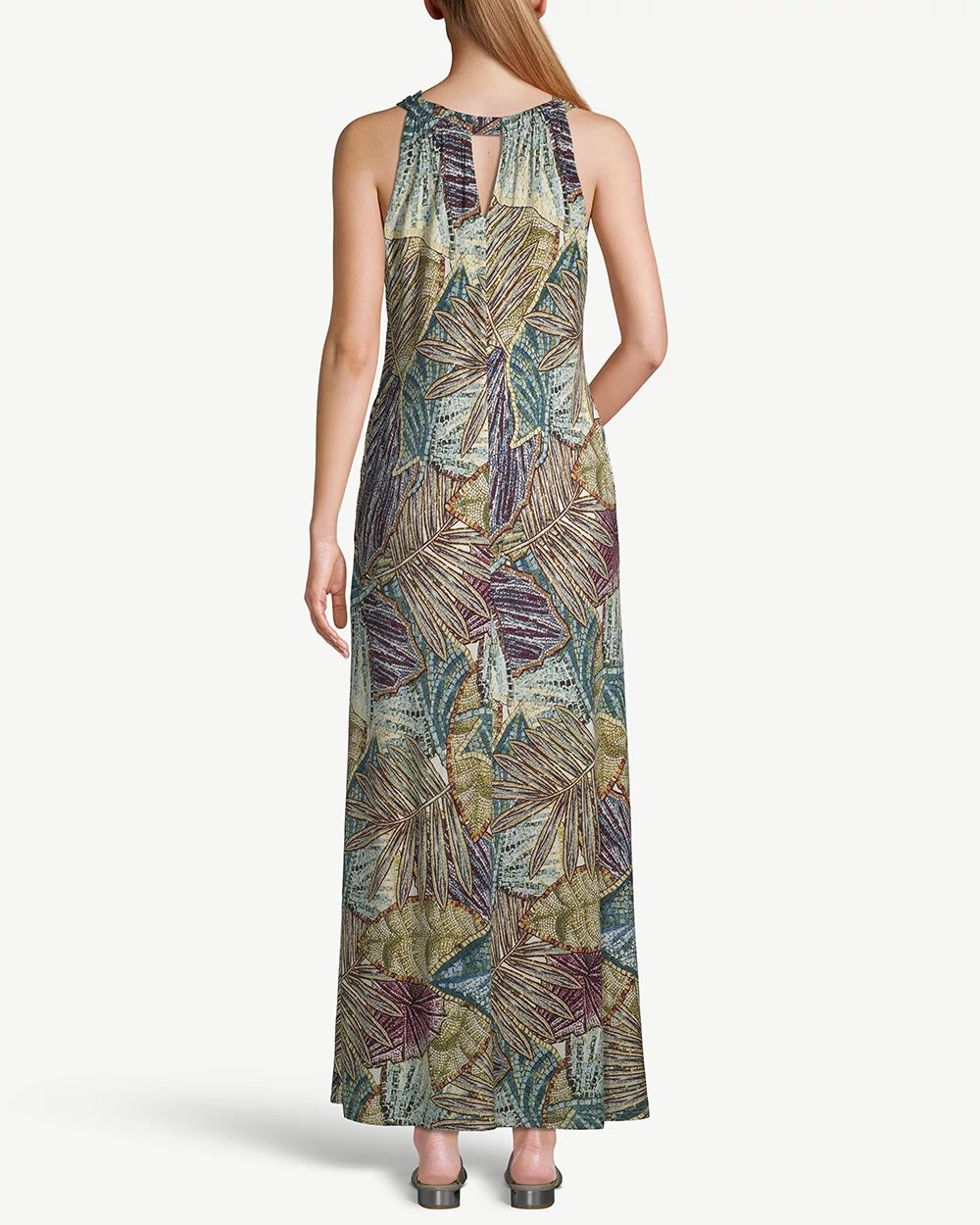 Tropical-Print Halter Maxi Dress