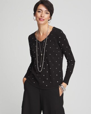 Studded V-neck Pullover Sweater