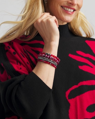 Red Stretch Set of Five Beaded Bracelets