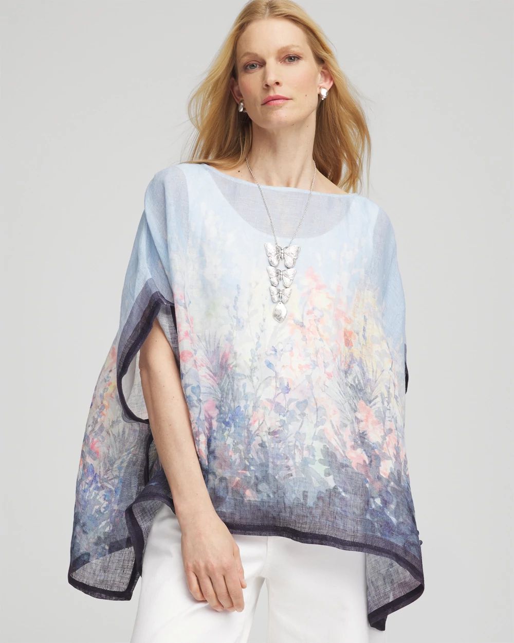 Linen Watercolor Boatneck Poncho click to view larger image.