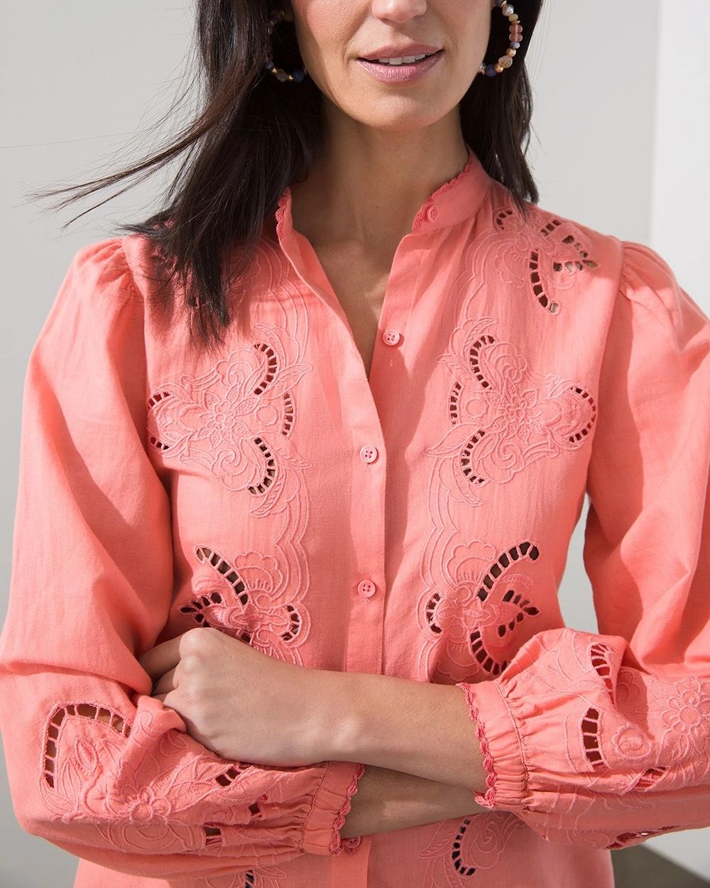 Linen Blend Cutwork Blouse