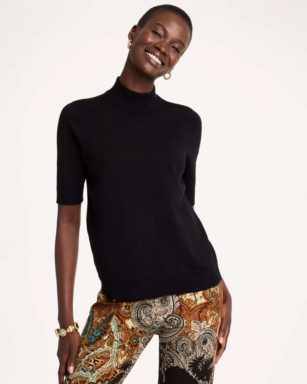 Ella Mockneck Elbow-Sleeve Sweater