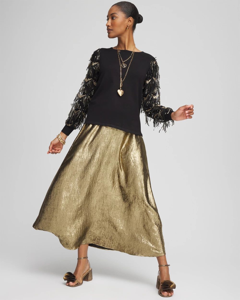 Metallic Satin Maxi Skirt