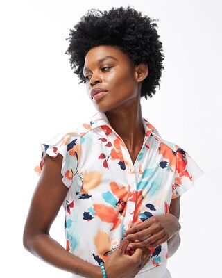 Zenergy Floral Flutter Sleeve Top