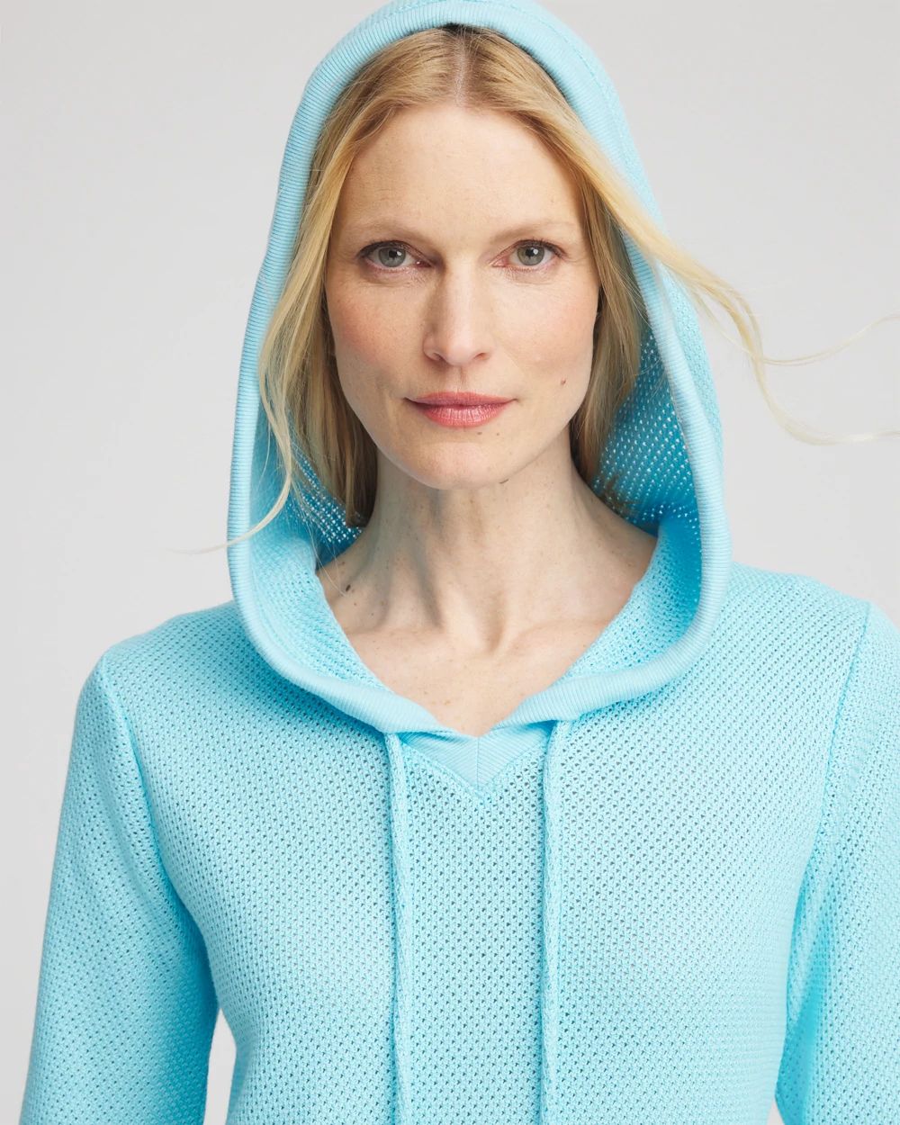 Zenergy® Crochet Knit Hooded Pullover Top