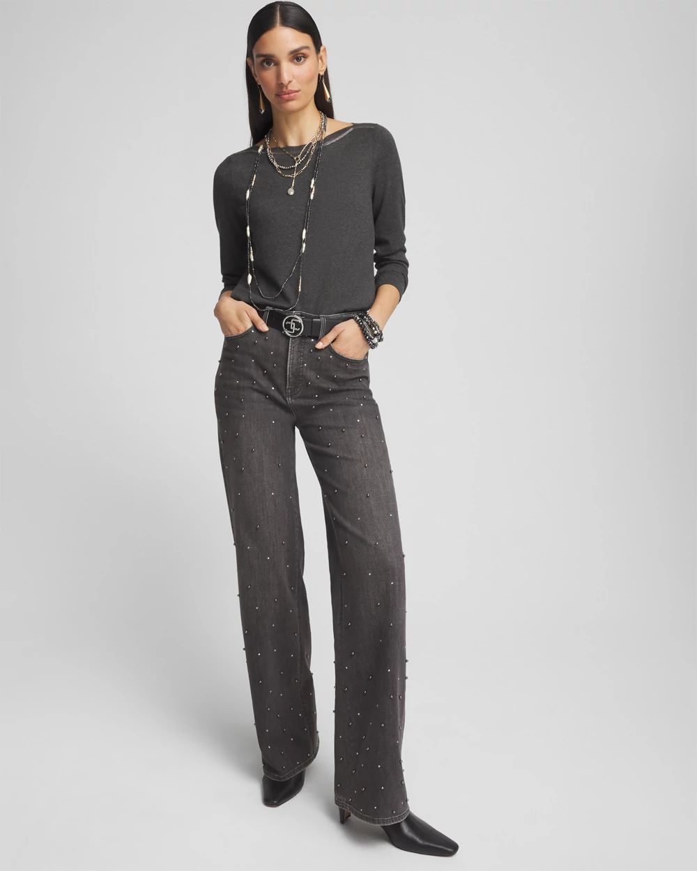 Caviar Bead Bateau Neck Sweater click to view larger image.