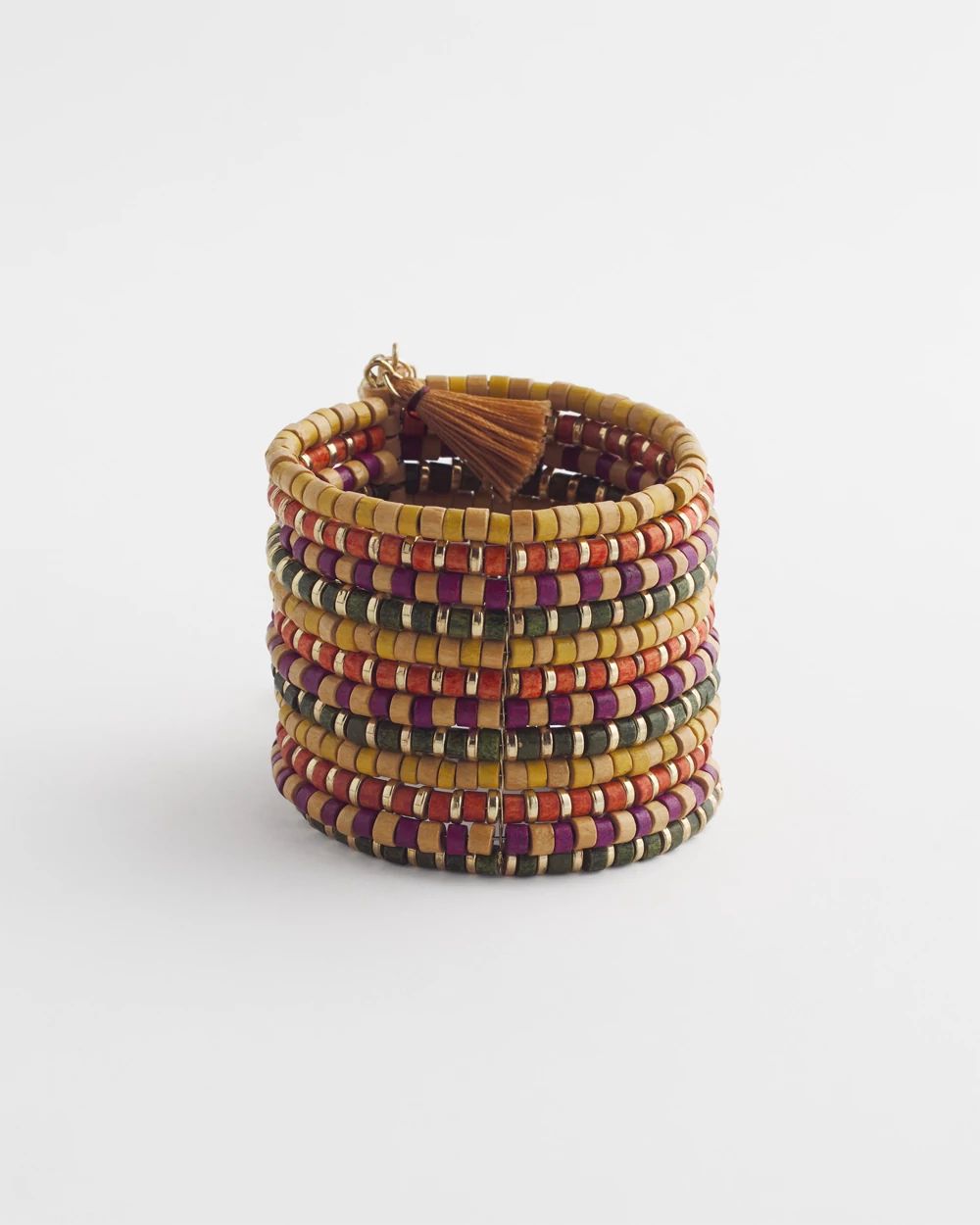 Multicolor Beaded Coil Cuff Bracelet