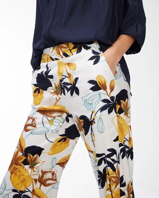 Linen-Blend Stretch Floral Pants