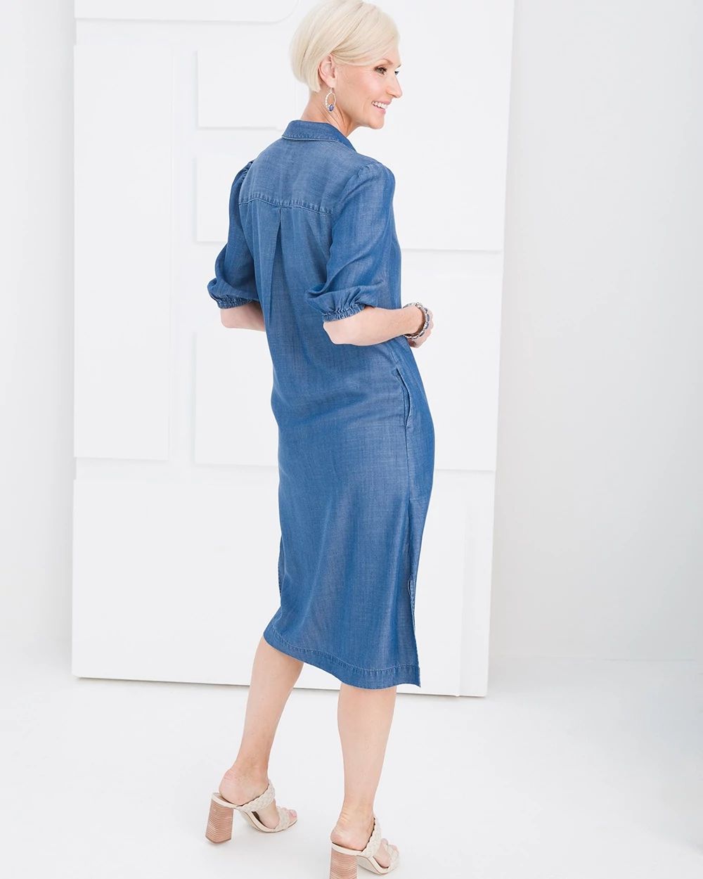 Puff-Sleeve Tencel Shirtdress