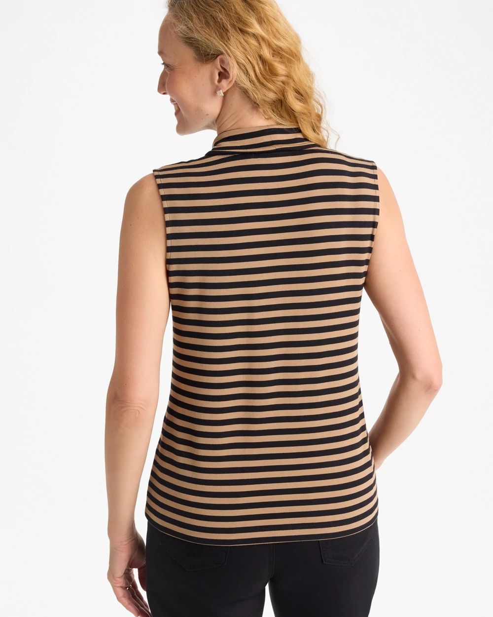 Soft Stretch Tie Neck Striped Tank click to view larger image.