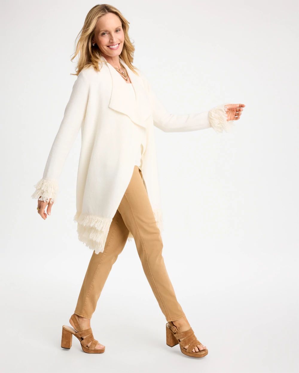 Fringed Long-Sleeve Coatigan click to view larger image.