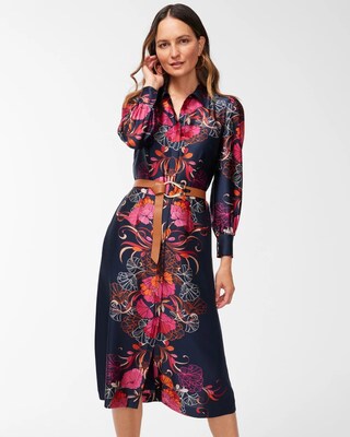 Satin Floral Shirt Dress
