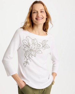 Embroidered Pima 3/4 Sleeve Tee