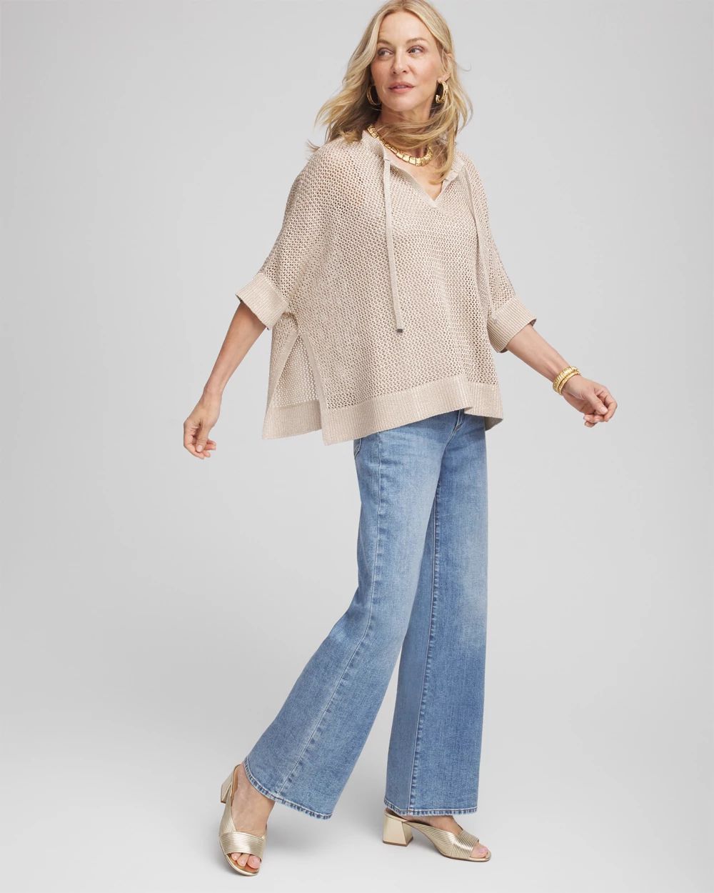 Sequin Open Knit Poncho
