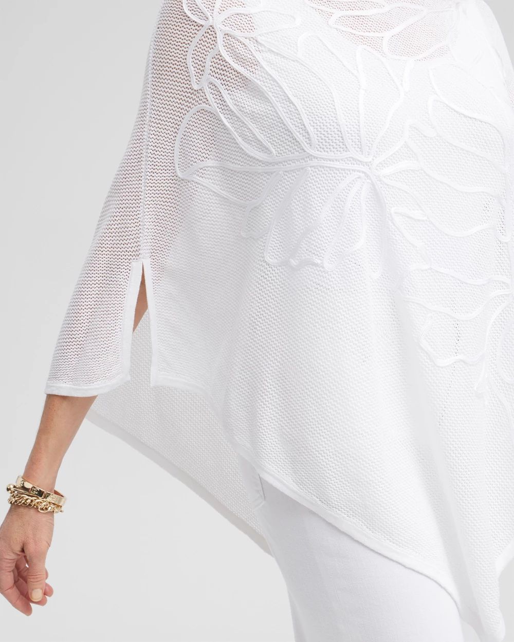 Embroidered Knit Triangle Poncho