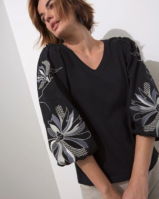 Embroidered Puff Sleeve Tee