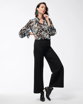 Ponte Pintuck Wide Leg Ankle Pants
