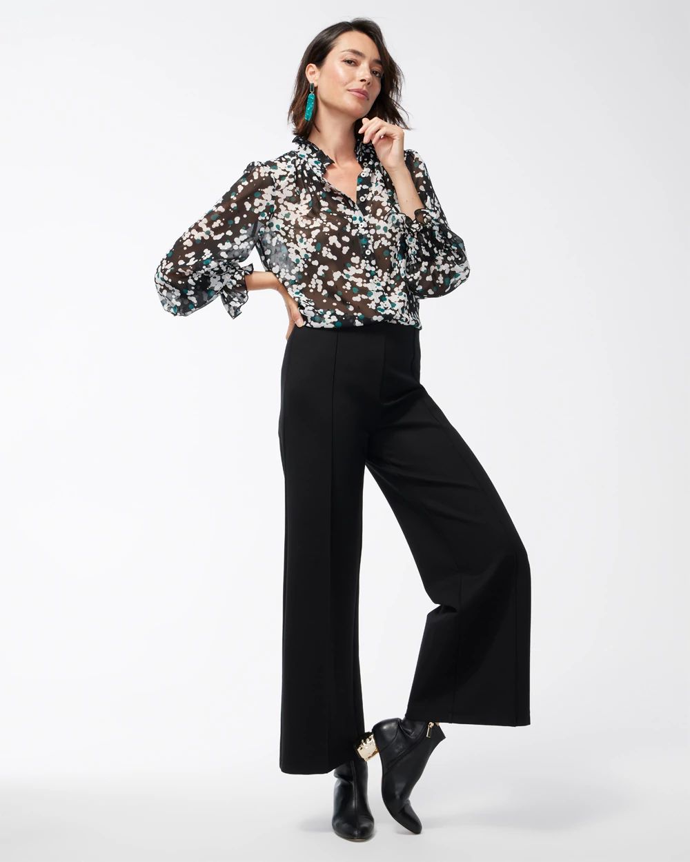 Ponte Pintuck Wide Leg Ankle Pants