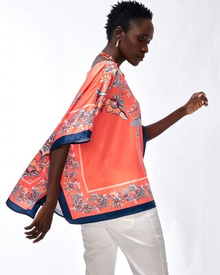 Orange Floral Square Poncho