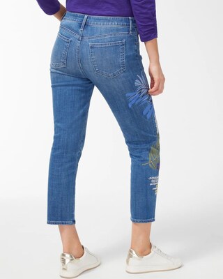 Petite Girlfriend Embroidered Palms Crops