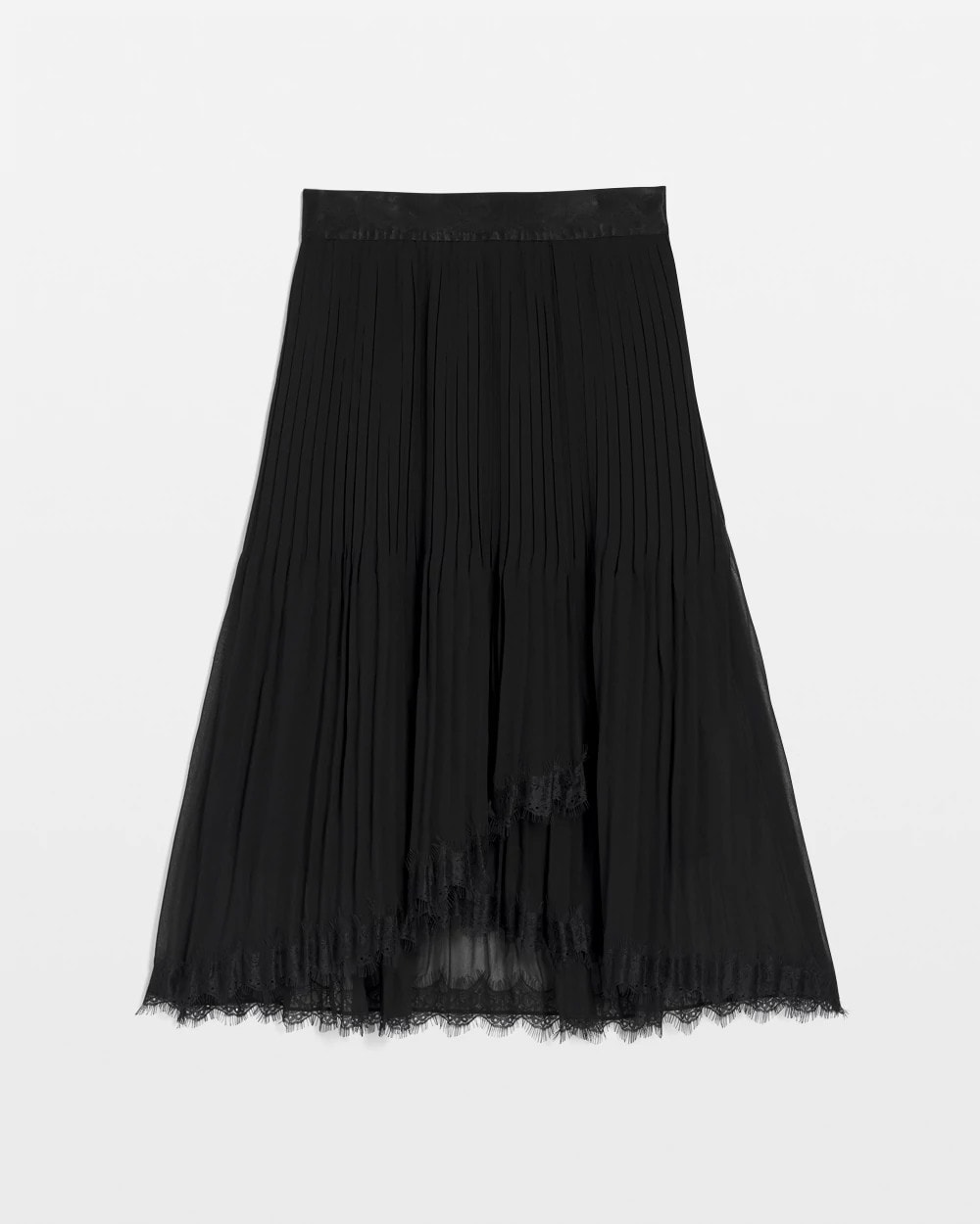 Pleated Lace Hem Midi Skirt