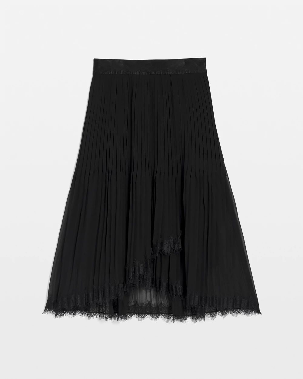 Pleated Lace Hem Midi Skirt click to view larger image.