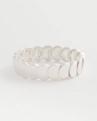 Semi-Bright Silvertone Flat Circle Stretch Bracelet