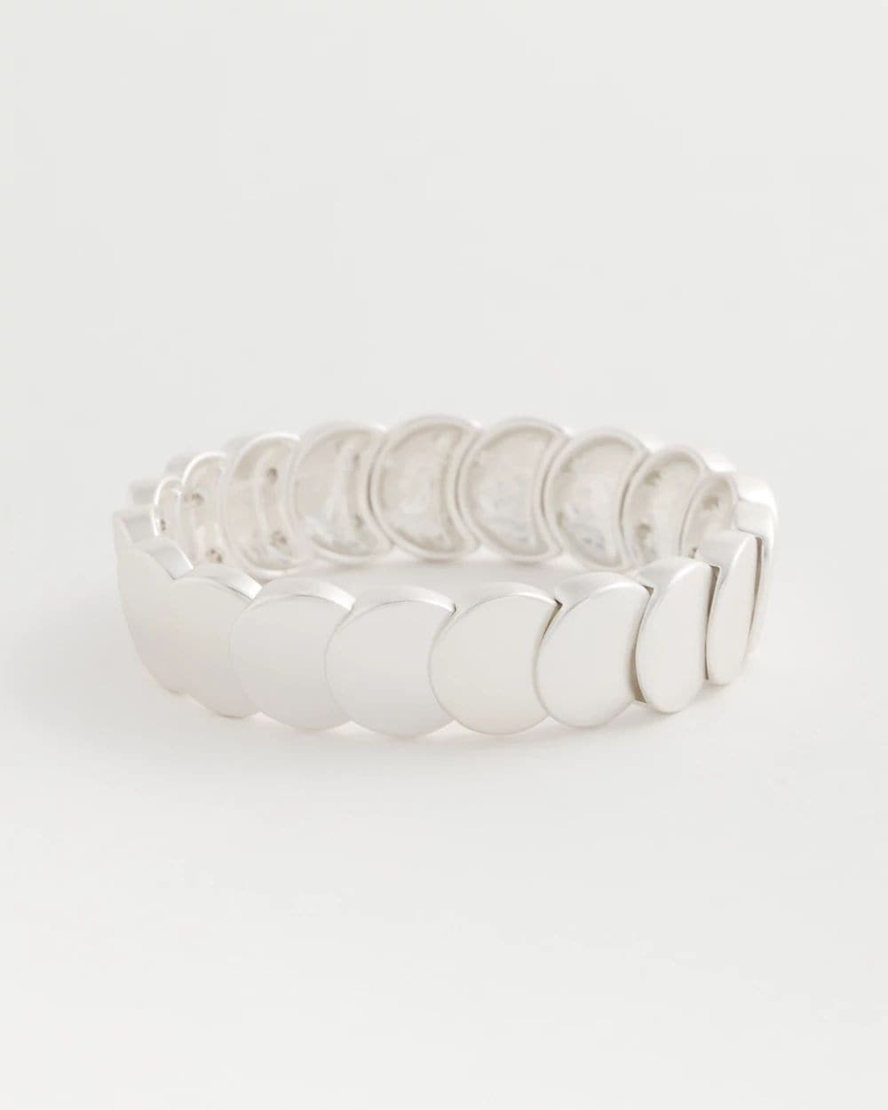 Semi-Bright Silvertone Flat Circle Stretch Bracelet