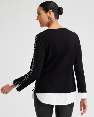 Knit Woven Rhinestone Pullover Sweater