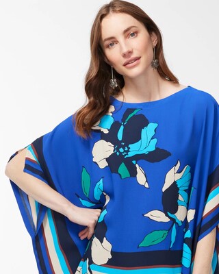 Border Stripe Floral Poncho