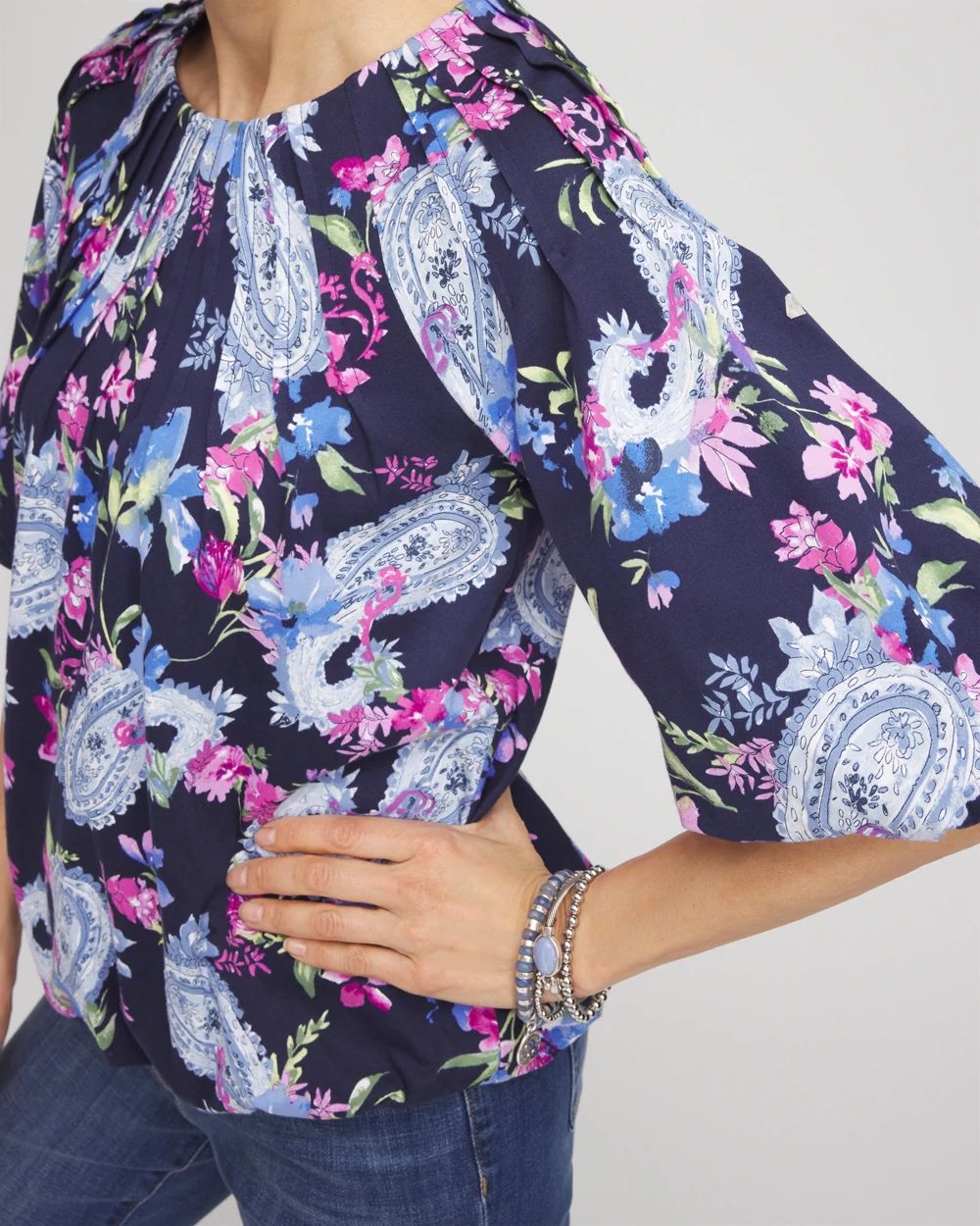 Paisley Pintuck Bubble Hem Top